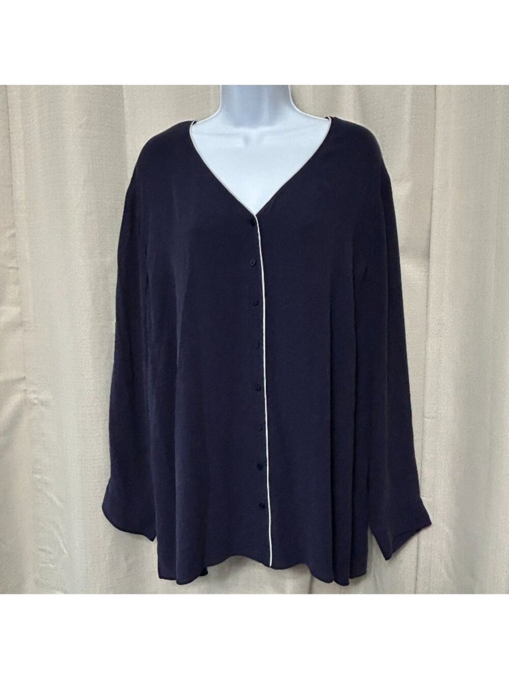 Eileen Fisher Silk V-Neck Georgette Crepe Long Sleeve Top Women's Size 2X NWT